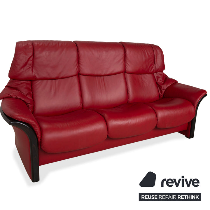 Stressless Eldorado three-seater leather sofa, cherry red, beech wood, wenge stained, manual function