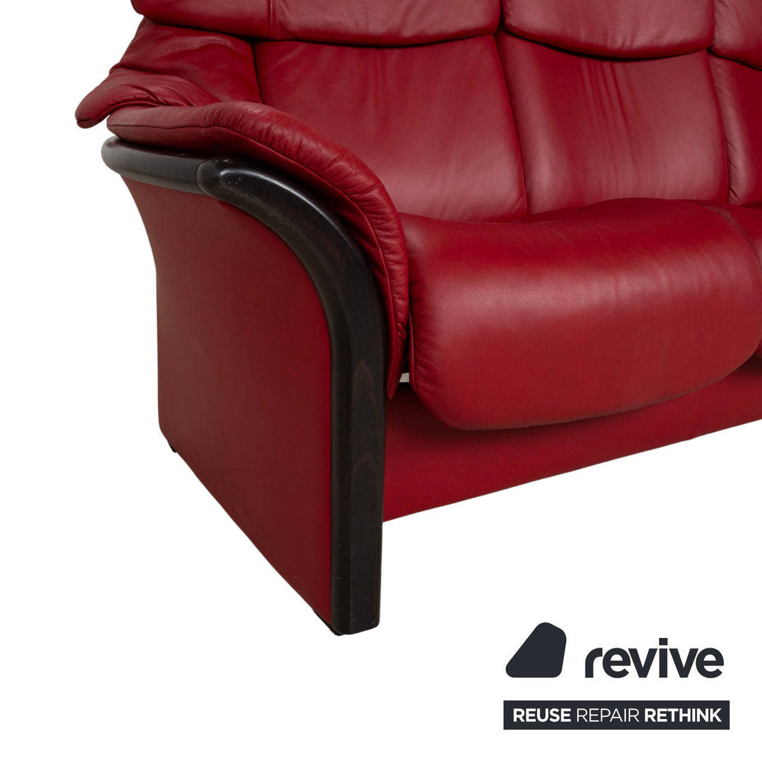 Stressless Eldorado three-seater leather sofa, cherry red, beech wood, wenge stained, manual function