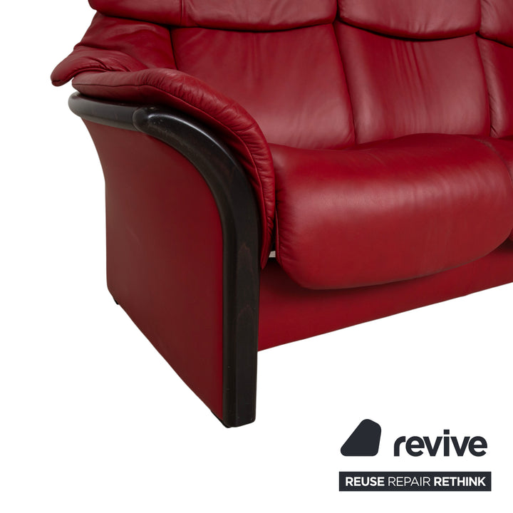 Stressless Eldorado three-seater leather sofa, cherry red, beech wood, wenge stained, manual function