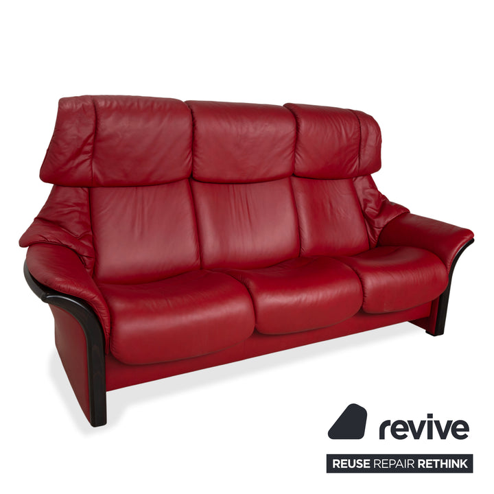 Stressless Eldorado three-seater leather sofa, cherry red, beech wood, wenge stained, manual function