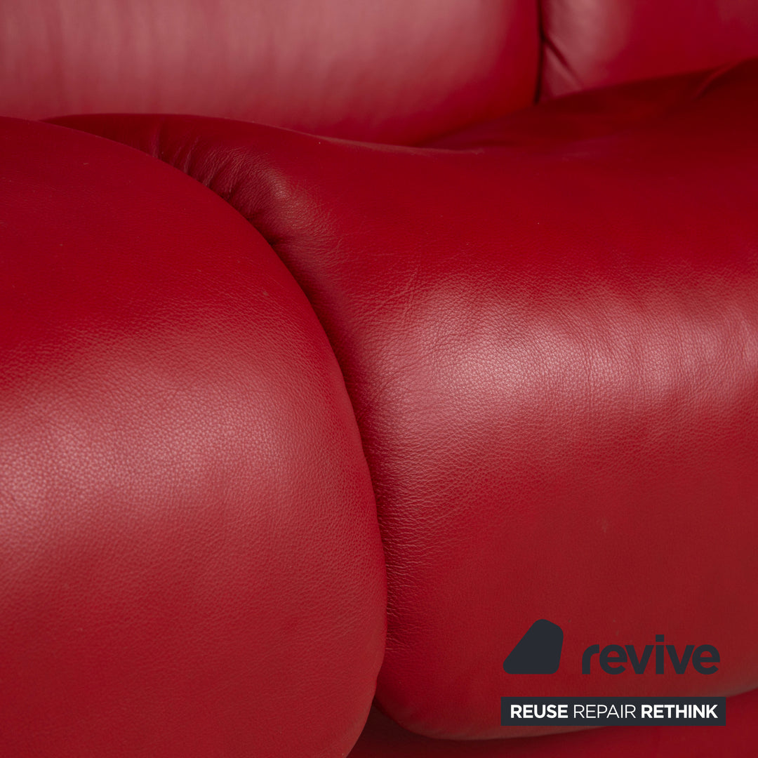 Stressless Eldorado three-seater leather sofa, cherry red, beech wood, wenge stained, manual function