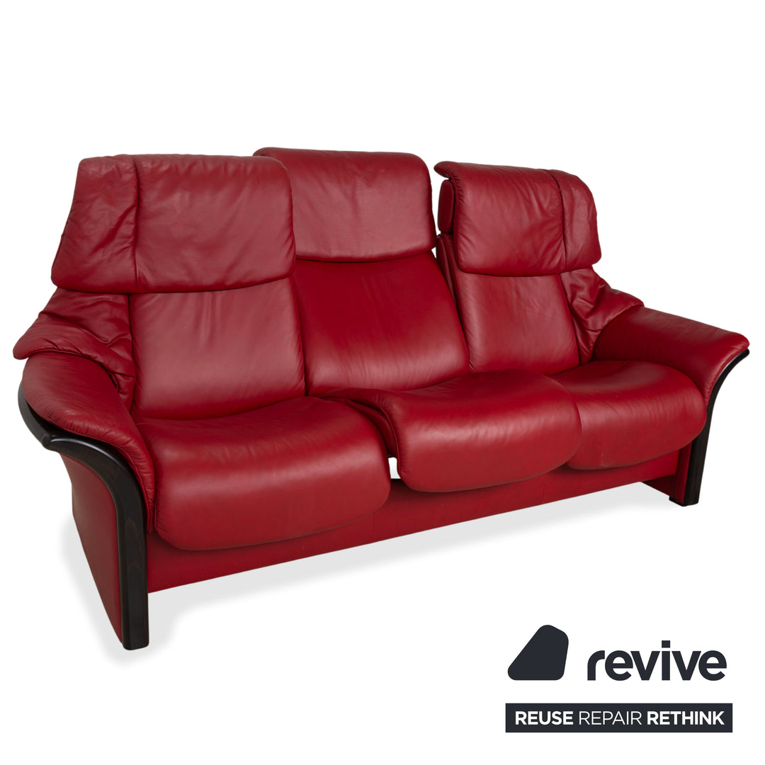 Stressless Eldorado three-seater leather sofa, cherry red, beech wood, wenge stained, manual function