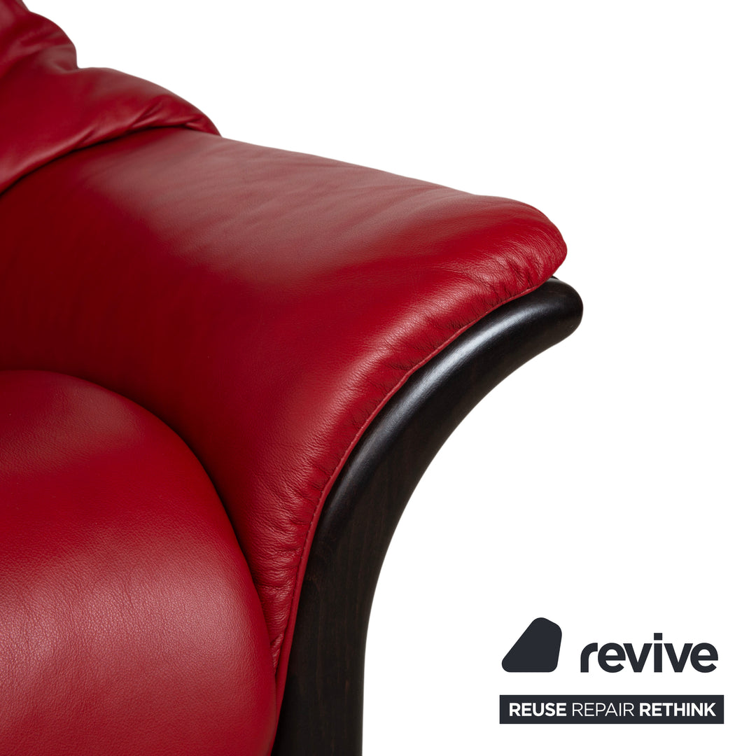 Stressless Eldorado three-seater leather sofa, cherry red, beech wood, wenge stained, manual function