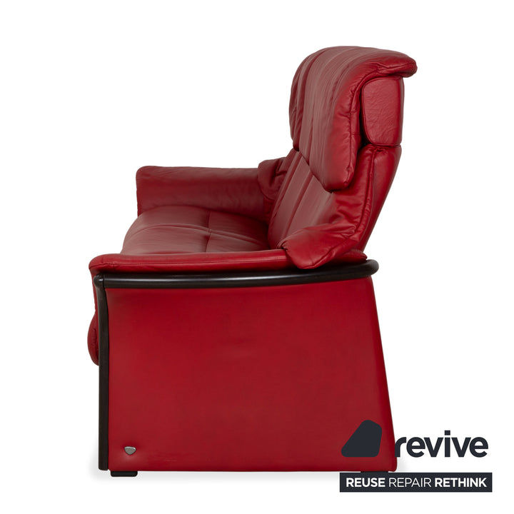 Stressless Eldorado three-seater leather sofa, cherry red, beech wood, wenge stained, manual function