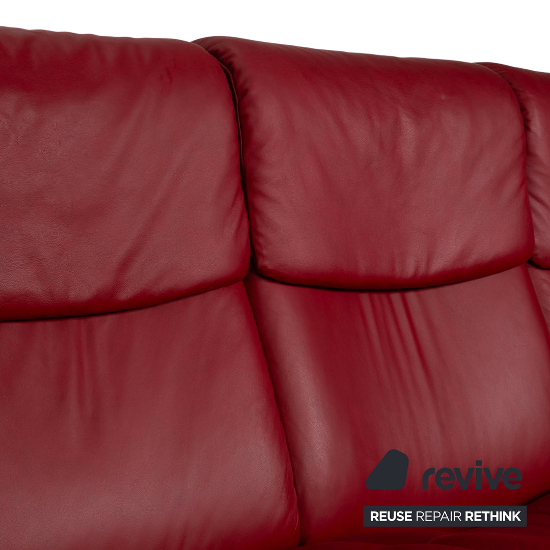 Stressless Eldorado three-seater leather sofa, cherry red, beech wood, wenge stained, manual function