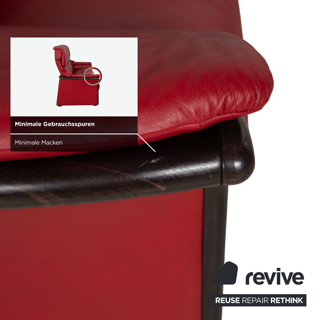 Stressless Eldorado three-seater leather sofa, cherry red, beech wood, wenge stained, manual function