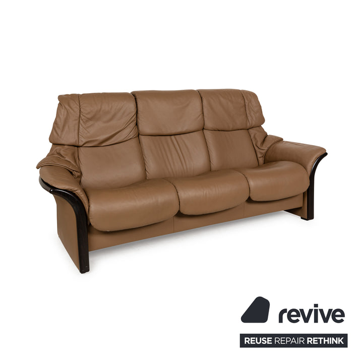 Stressless Eldorado Leather Three-Seater Brown Beige Sofa Couch manual function