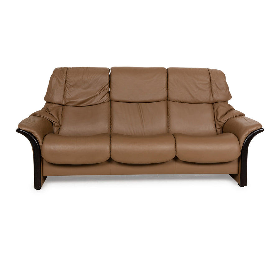Stressless Eldorado Leather Three-Seater Brown Beige Sofa Couch manual function