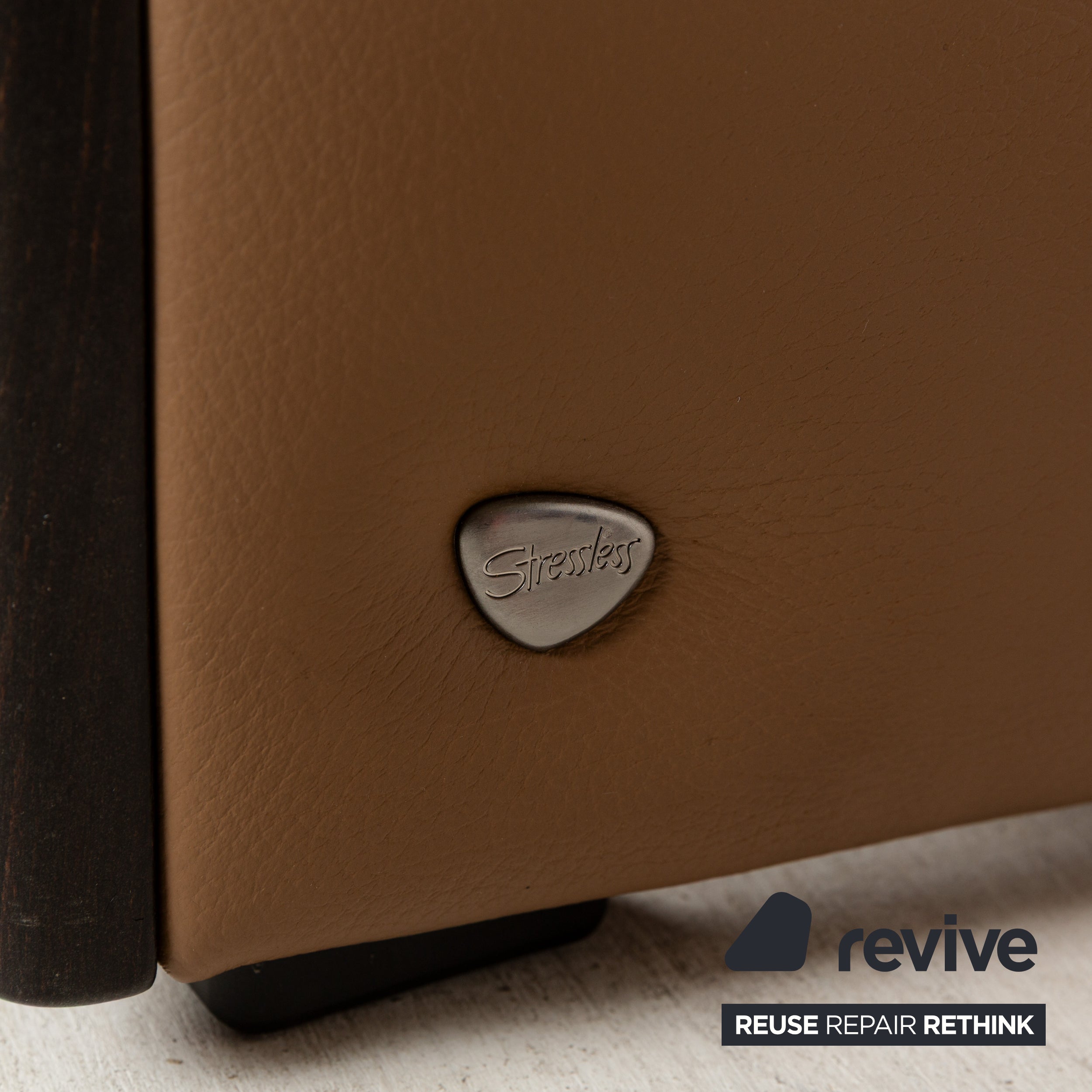 Stressless Eldorado Leather Three-Seater Brown Beige Sofa Couch manual function