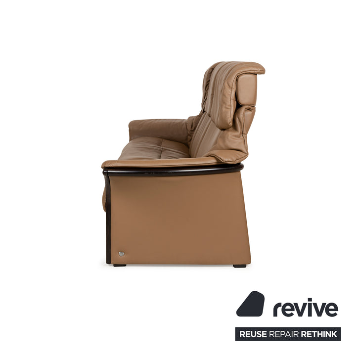 Stressless Eldorado Leather Three-Seater Brown Beige Sofa Couch manual function