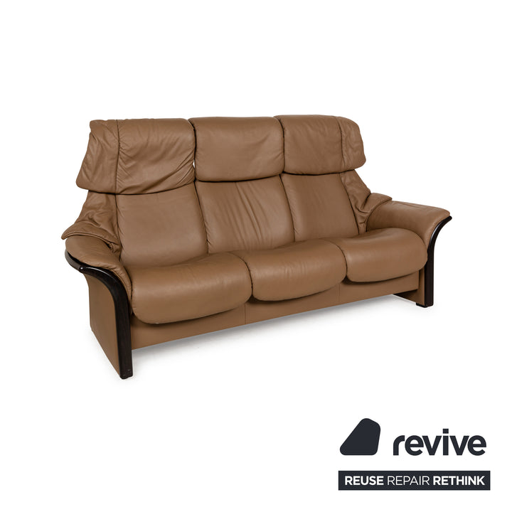 Stressless Eldorado Leather Three-Seater Brown Beige Sofa Couch manual function