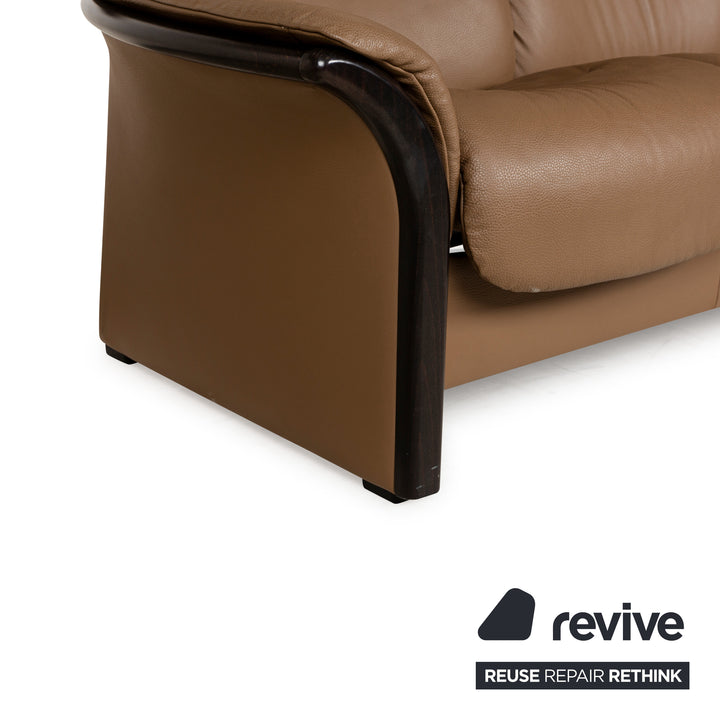 Stressless Eldorado Leather Three-Seater Brown Beige Sofa Couch manual function