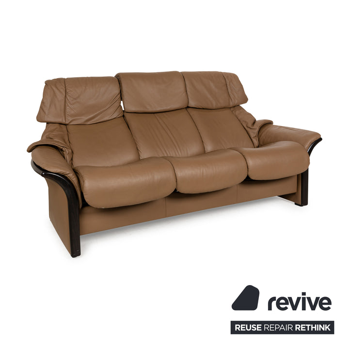 Stressless Eldorado Leather Three-Seater Brown Beige Sofa Couch manual function