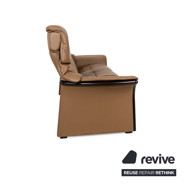 Stressless Eldorado Leather Three-Seater Brown Beige Sofa Couch manual function