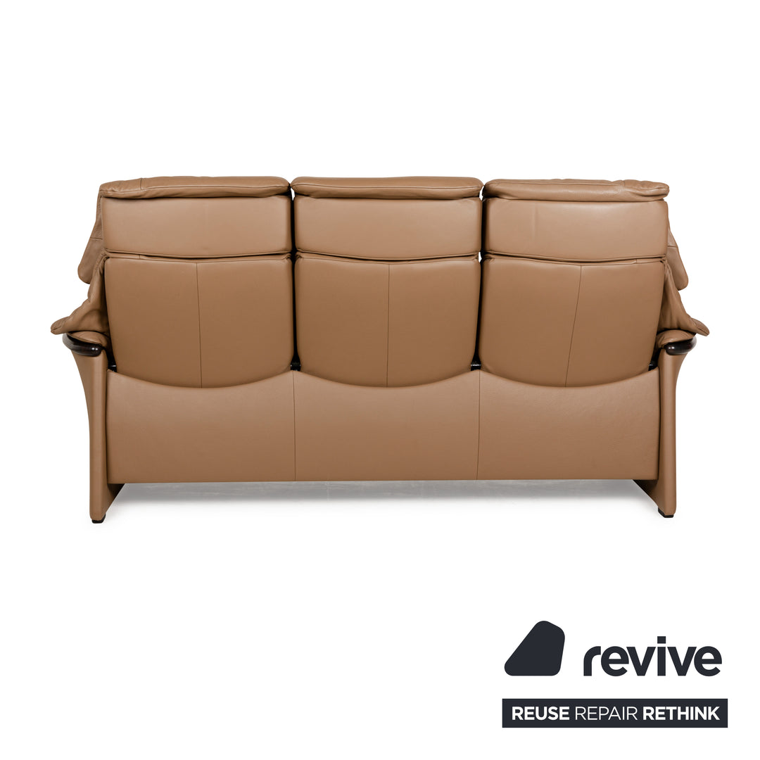 Stressless Eldorado Leather Three-Seater Brown Beige Sofa Couch manual function