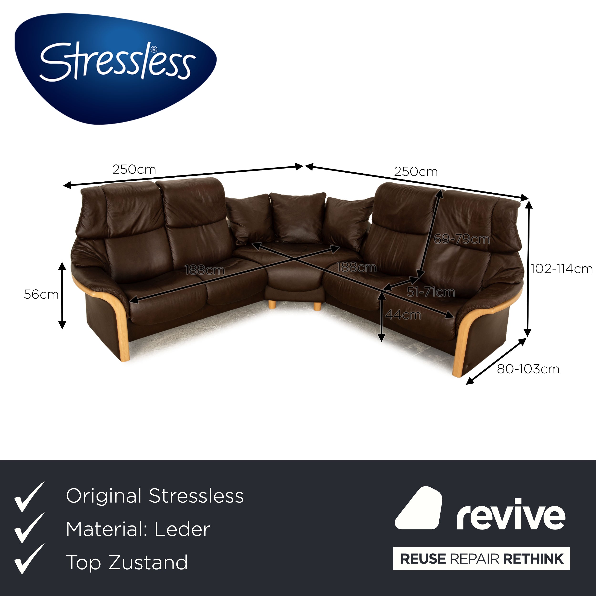 Stressless Eldorado Leather Corner Sofa Brown Sofa Couch manual function