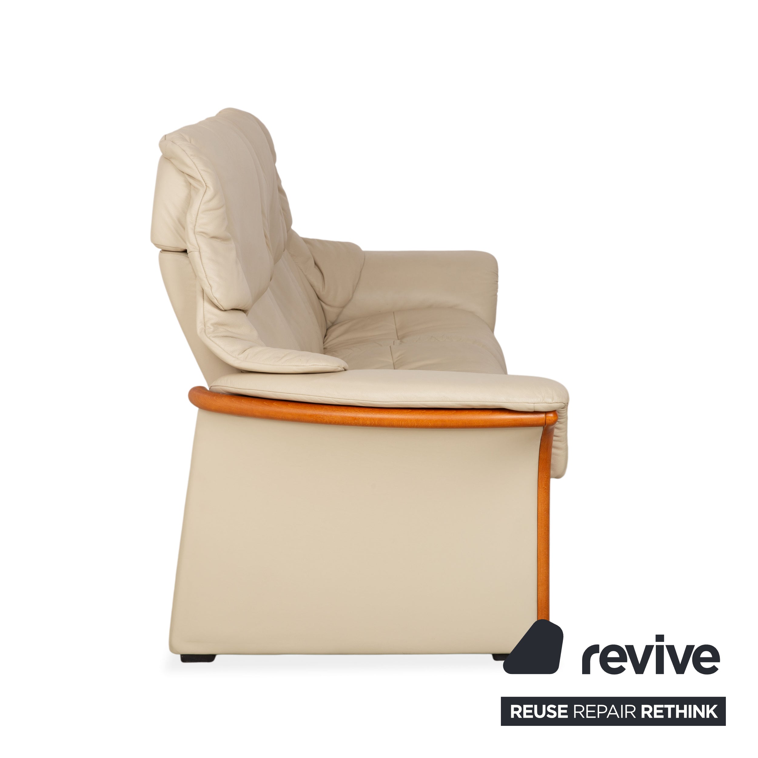 Stressless Eldorado Leather Wood Three-Seater Beige Cream Sofa Couch