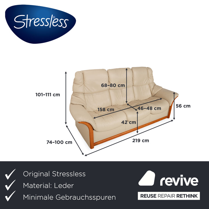 Stressless Eldorado Leder Holz Dreisitzer Beige Creme Sofa Couch