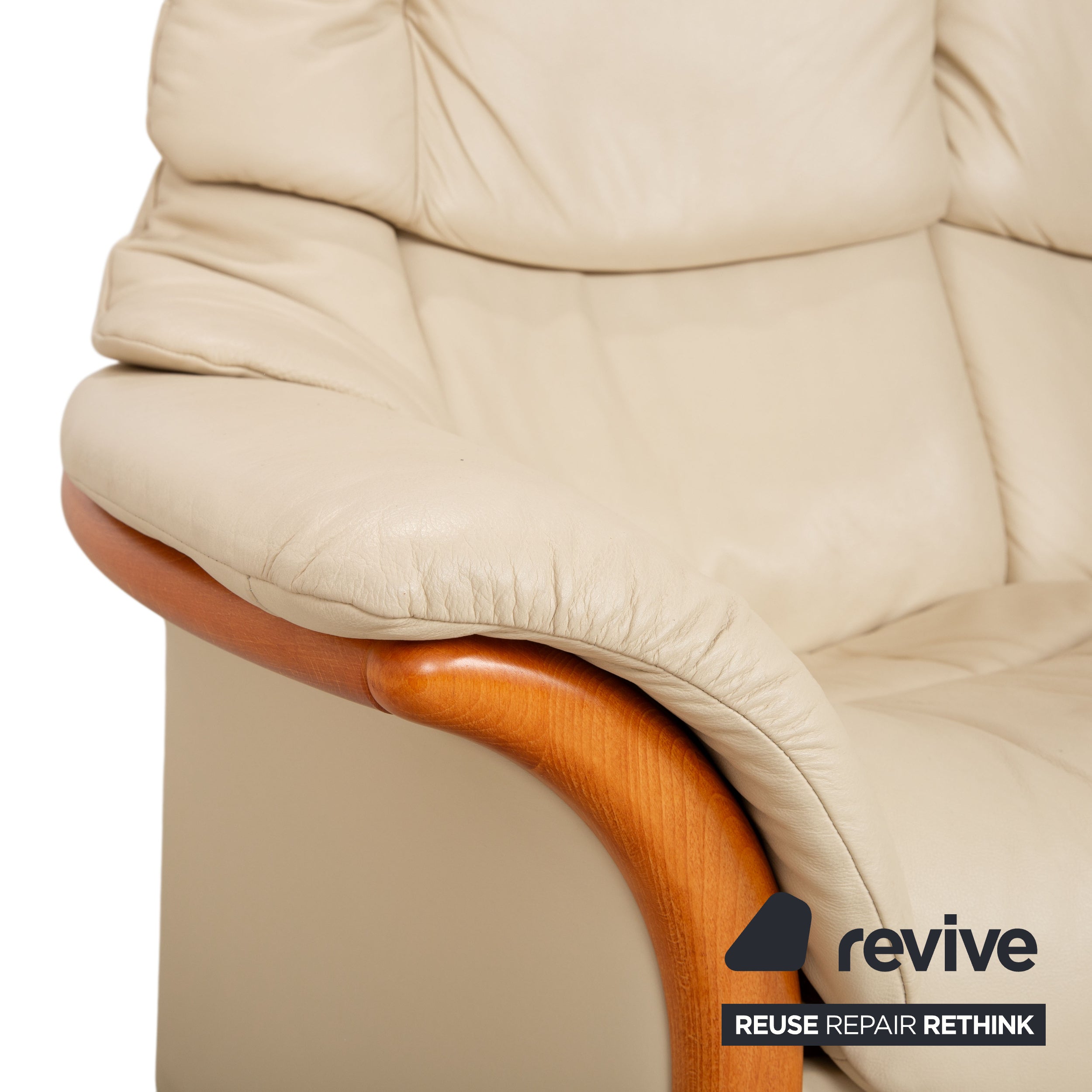 Stressless Eldorado Leather Wood Three-Seater Beige Cream Sofa Couch