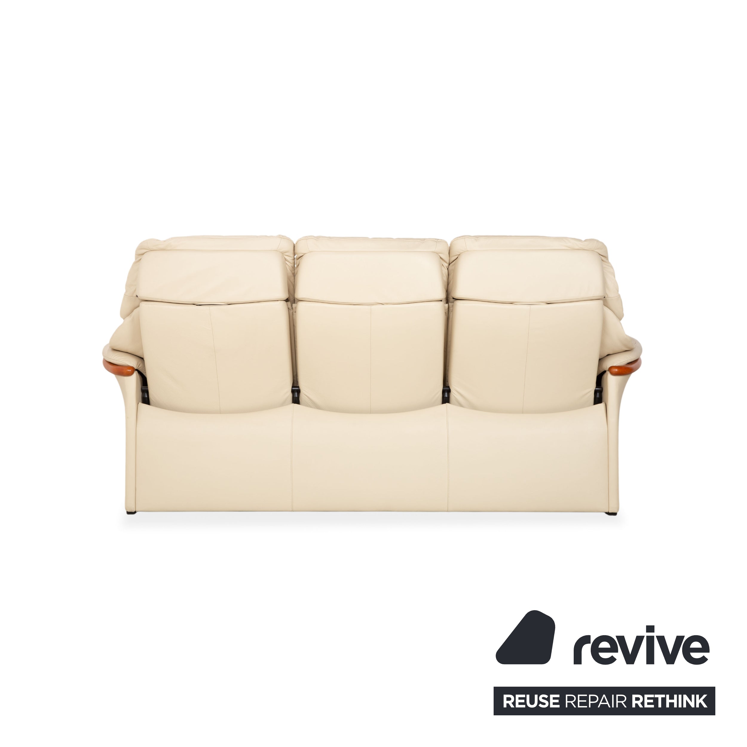 Stressless Eldorado Leather Wood Three-Seater Beige Cream Sofa Couch