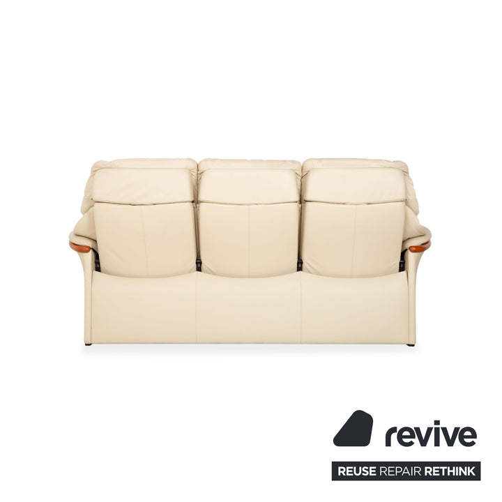Stressless Eldorado Leather Wood Three-Seater Beige Cream Sofa Couch