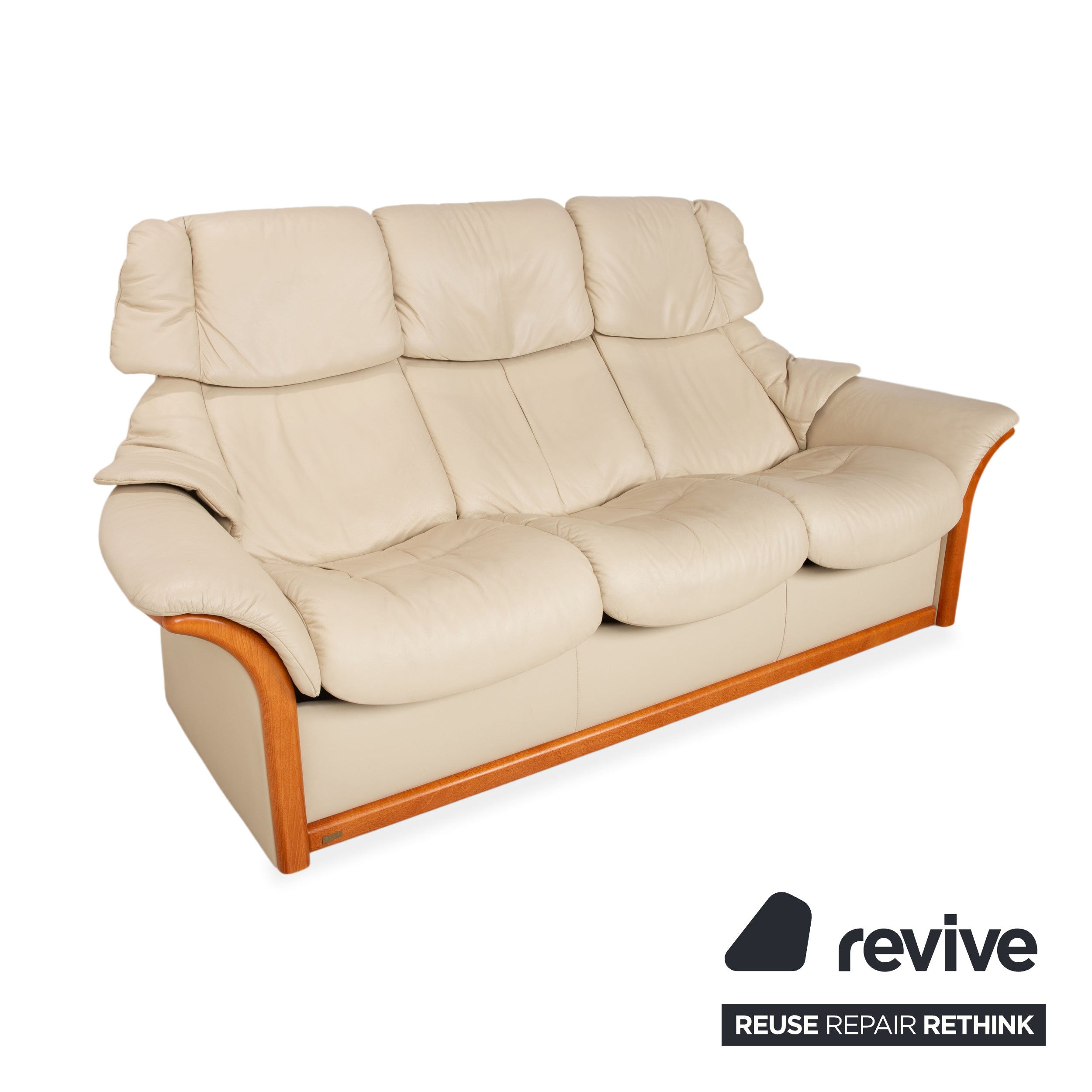 Stressless Eldorado Leather Wood Three-Seater Beige Cream Sofa Couch