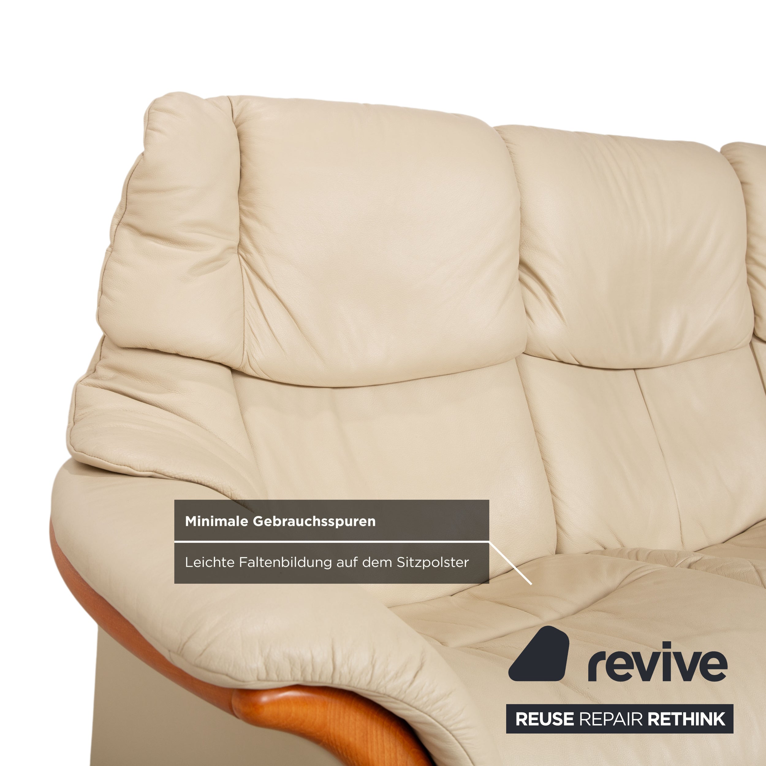 Stressless Eldorado Leather Wood Three-Seater Beige Cream Sofa Couch