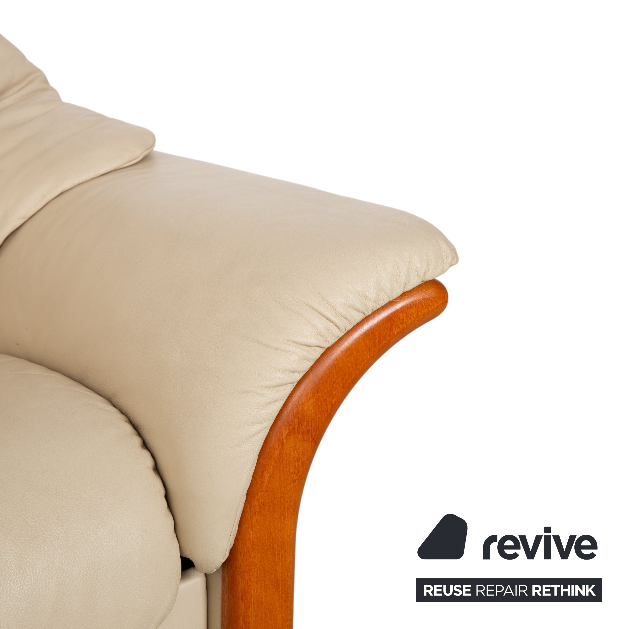 Stressless Eldorado Leather Wood Three-Seater Beige Cream Sofa Couch