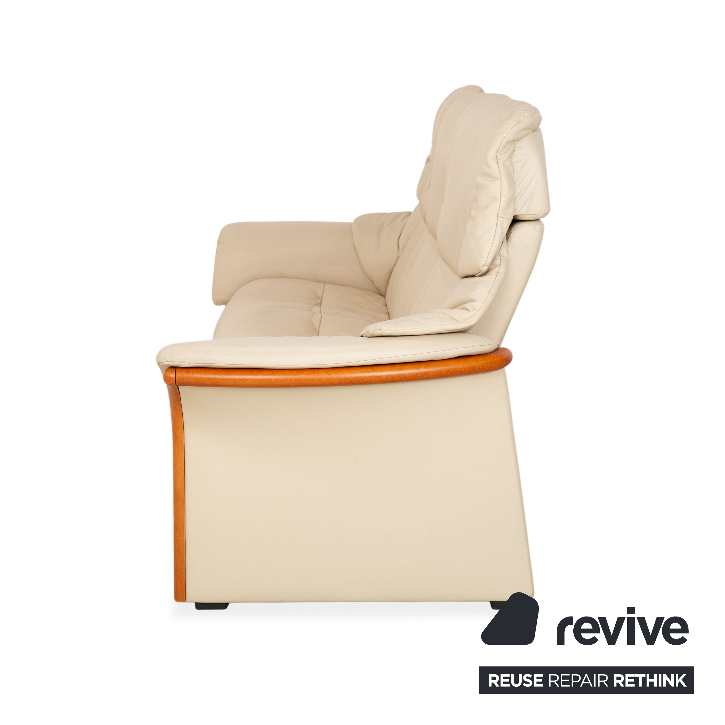 Stressless Eldorado Leather Wood Three-Seater Beige Cream Sofa Couch
