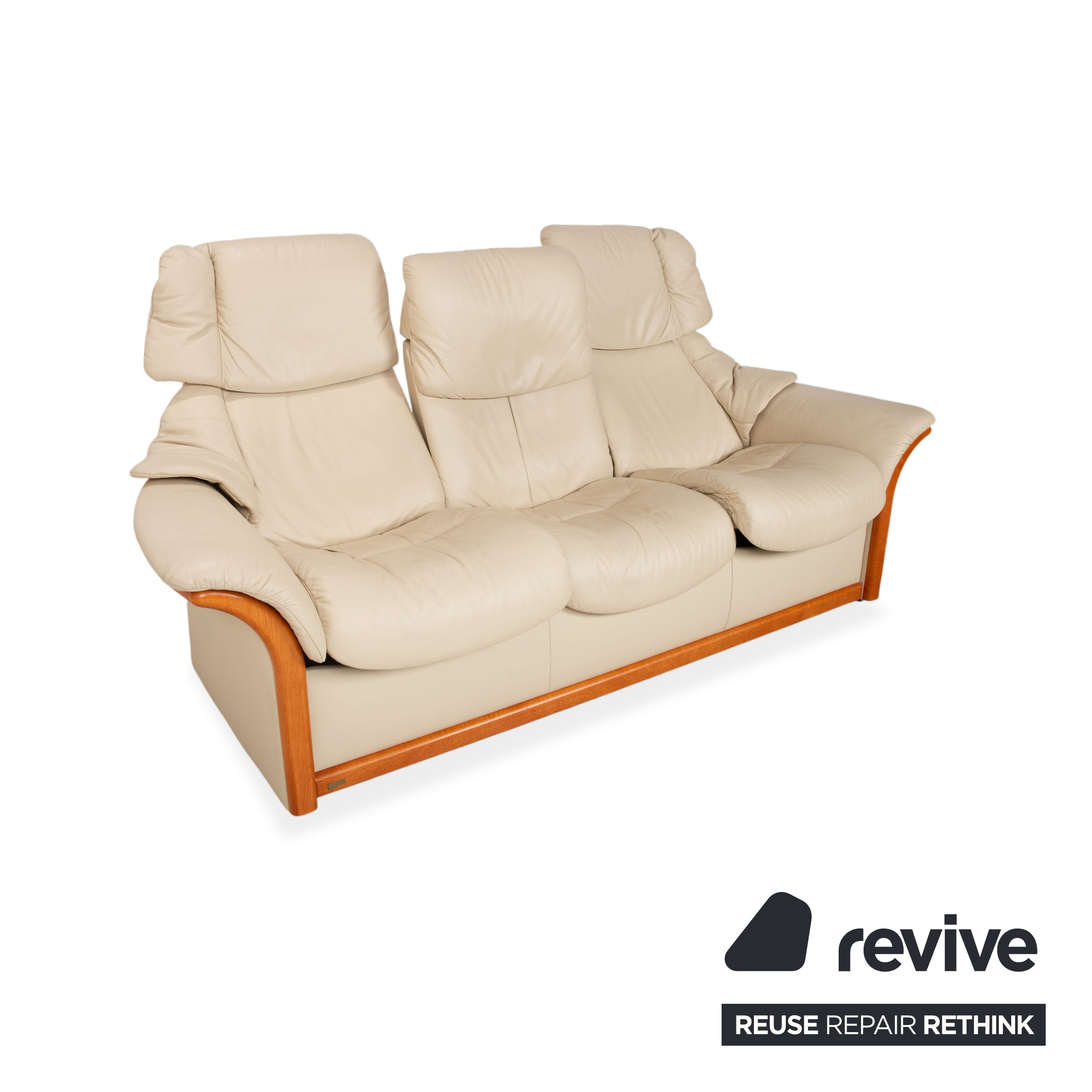 Stressless Eldorado Leather Wood Three-Seater Beige Cream Sofa Couch