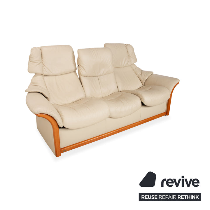 Stressless Eldorado Leather Wood Three-Seater Beige Cream Sofa Couch