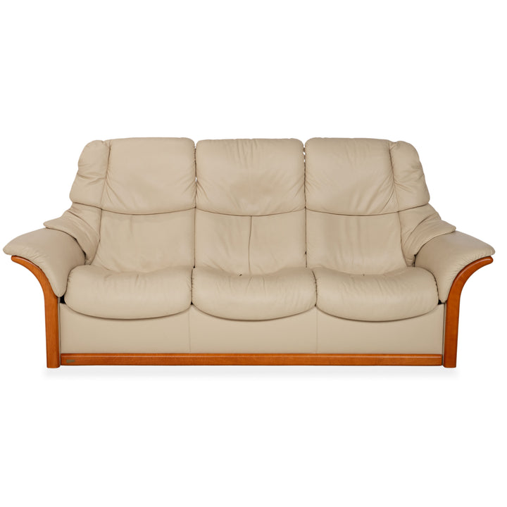 Stressless Eldorado Leder Holz Dreisitzer Beige Creme Sofa Couch