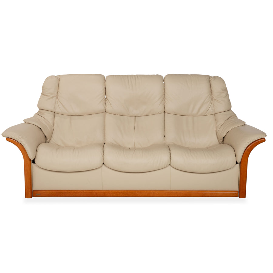 Stressless Eldorado Leder Holz Dreisitzer Beige Creme Sofa Couch