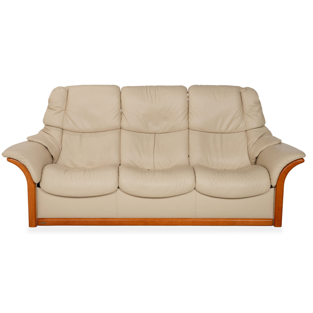 Stressless Eldorado Leather Wood Three-Seater Beige Cream Sofa Couch