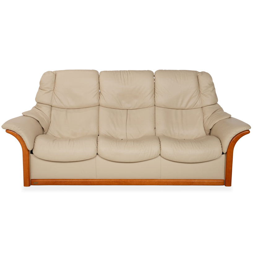 Stressless Eldorado Leather Wood Three-Seater Beige Cream Sofa Couch