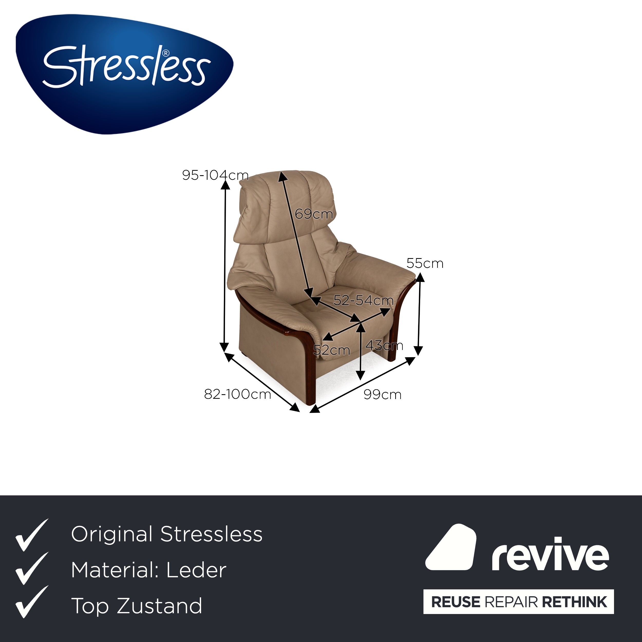 Stressless Eldorado Leather Armchair Beige manual function