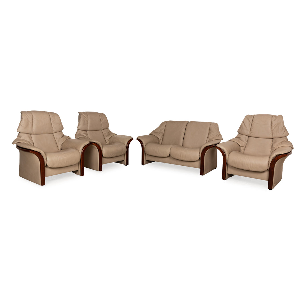 Ensemble de canapés en cuir Stressless Eldorado beige crème 3x fauteuils canapé deux places fonction manuelle