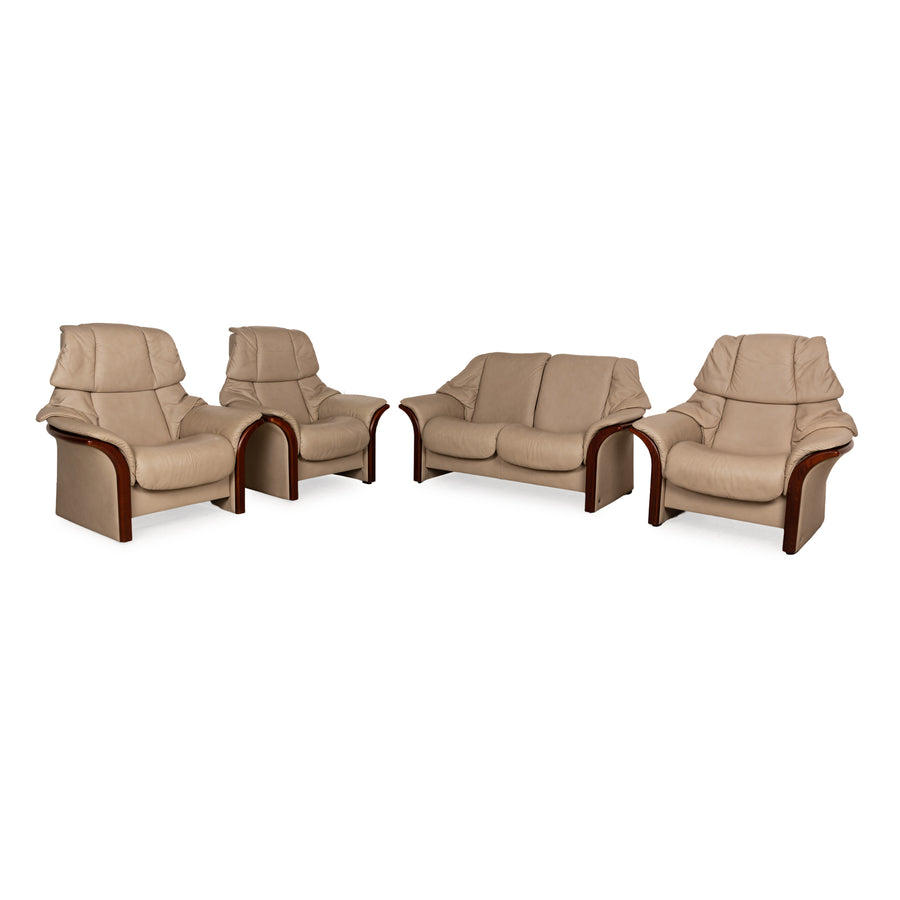 Stressless Eldorado Leder Sofa Garnitur Beige Creme 3x Sessel Zweisitzer Couch manuelle Funktion