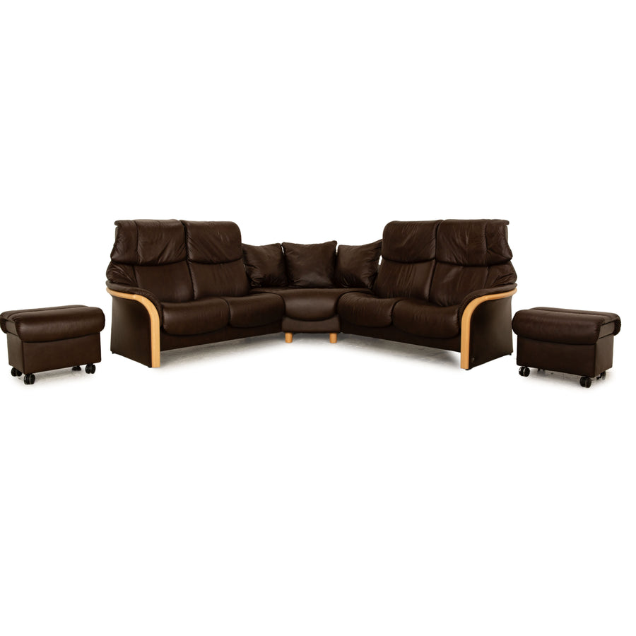 Stressless Eldorado leather sofa set brown corner sofa 2x stool couch manual function
