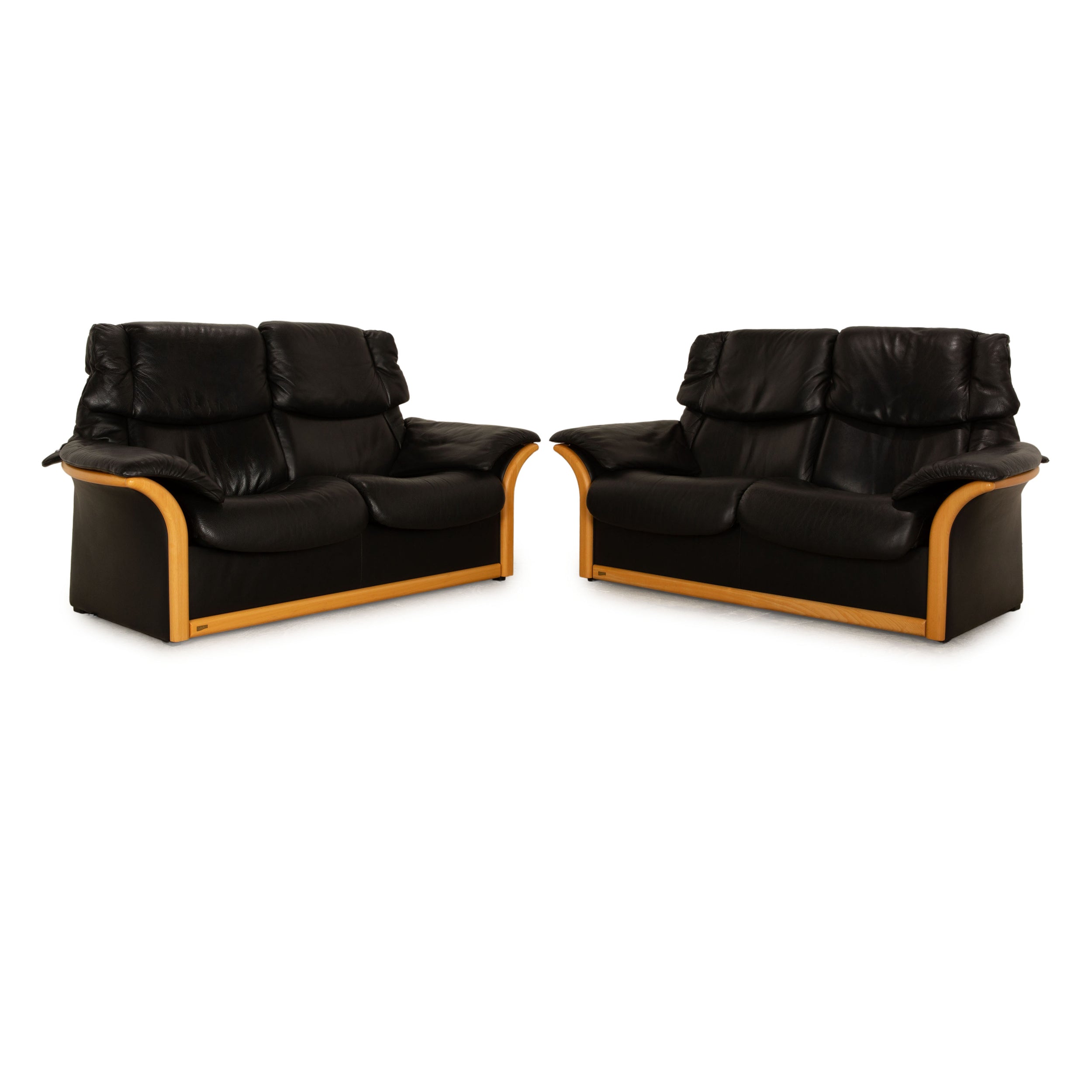 Stressless Eldorado leather sofa set black two-seater couch manual function