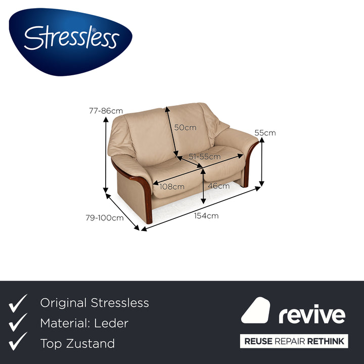 Stressless Eldorado Leather Two Seater Beige Cream Sofa Couch manual function