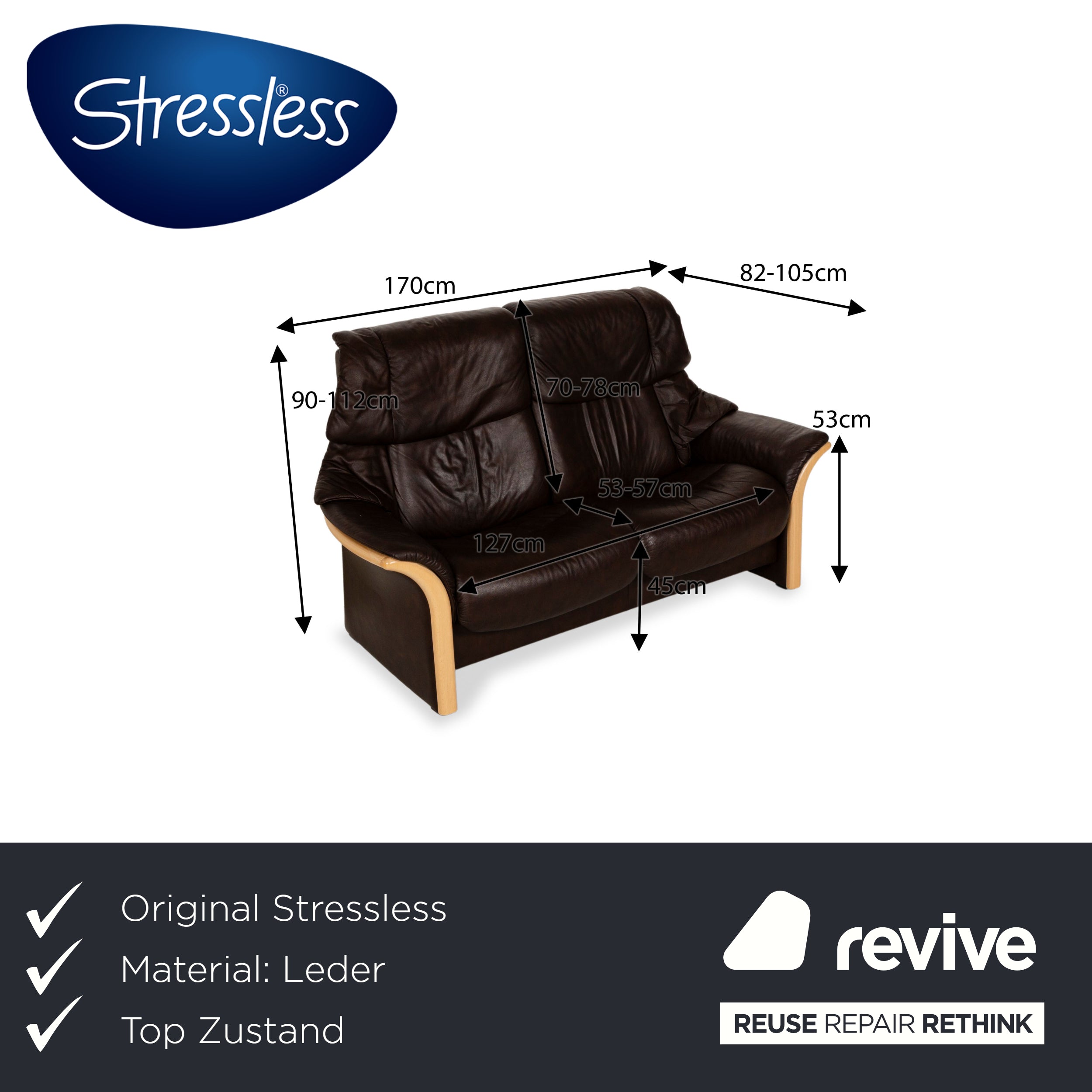 Canapé 2 places en cuir marron Stressless Eldorado