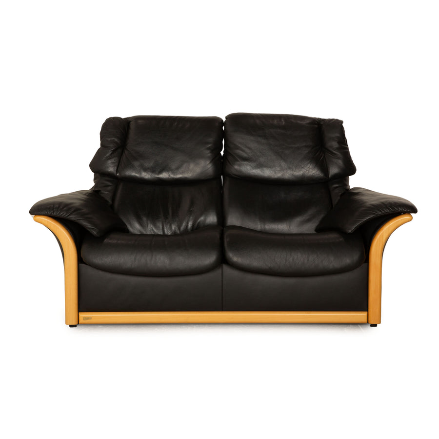 Stressless Eldorado Leather Two Seater Black Sofa Couch Manual Function