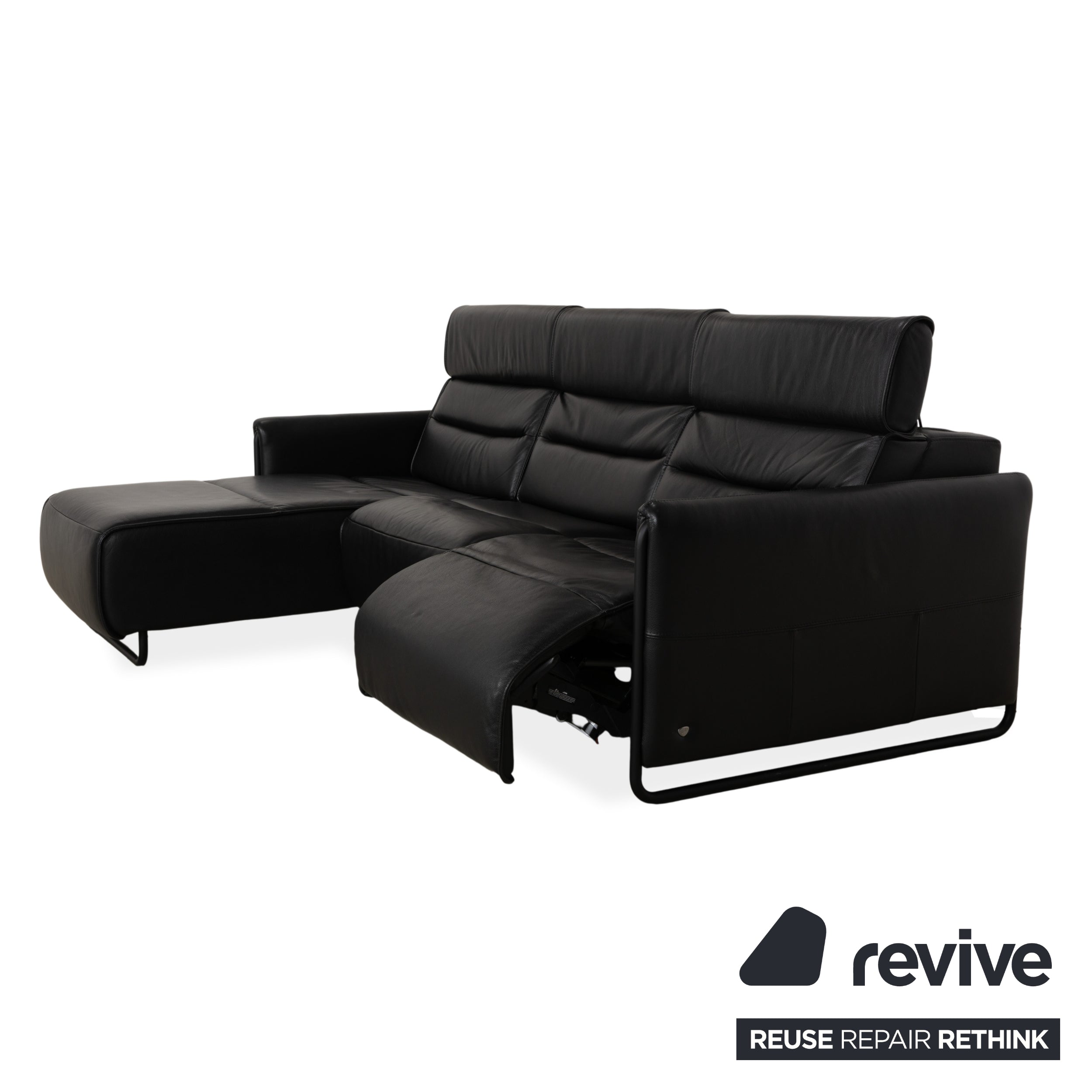 Canapé d'angle en cuir noir Stressless Emily avec fonction électrique