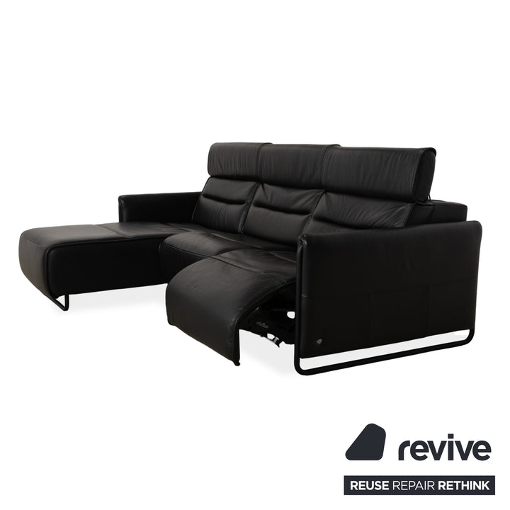Canapé d'angle en cuir noir Stressless Emily avec fonction électrique