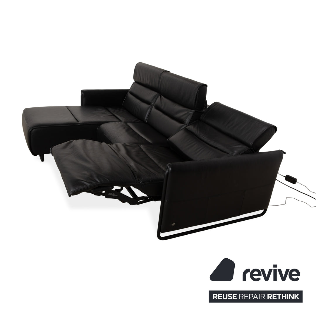 Canapé d'angle en cuir noir Stressless Emily avec fonction électrique