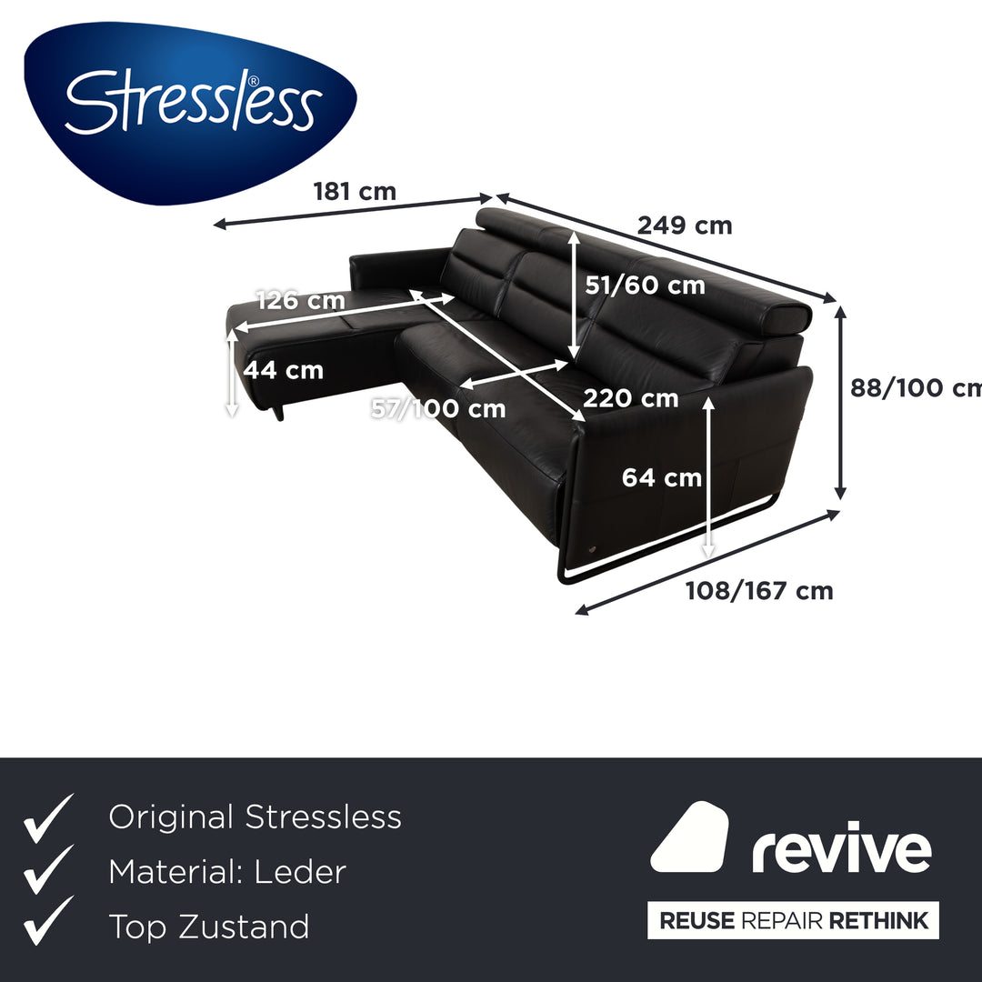 Stressless Emily Leder Ecksofa Schwarz elektrische Funktion Sofa Couch