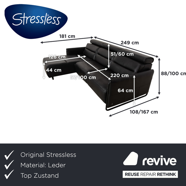 Stressless Emily Leder Ecksofa Schwarz elektrische Funktion Sofa Couch