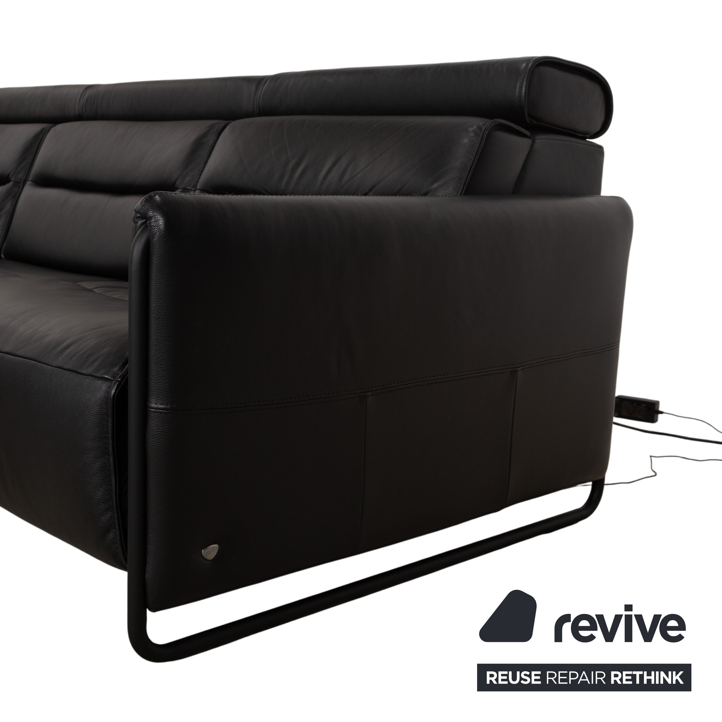 Canapé d'angle en cuir noir Stressless Emily avec fonction électrique