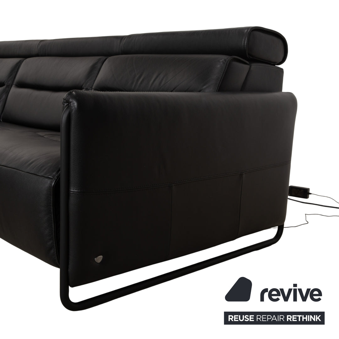 Canapé d'angle en cuir noir Stressless Emily avec fonction électrique
